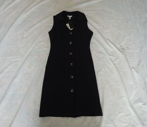 Classic Black Button-Front Sleeveless Dress